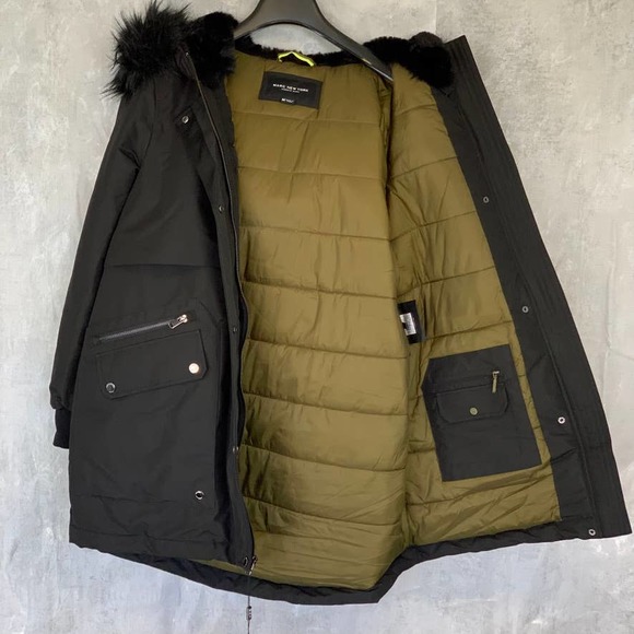 Marc New York By Andrew Marc Women's Black Faux-Fur-Trim Carina Parka jacket SZM - Picture 2 of 11